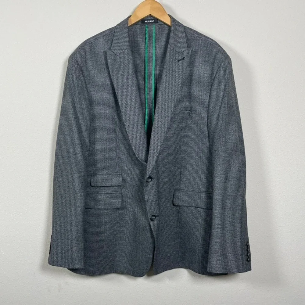Murano Blazer Mens 2XB Grey Houndstooth Excellent Dinosaur Lining Sport Coat